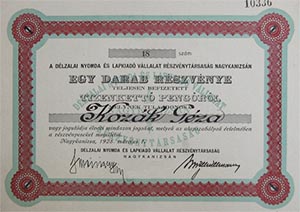 Dlzalai Nyomda s Lapkiad Vllalat Rszvnytrsasg  Nagykanizsn 12 peng 1928