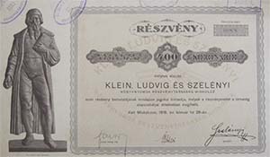 Klein, Ludvig s Szelnyi Knyvnyomdai Rszvnytrsasg  Miskolc 400 korona 1918