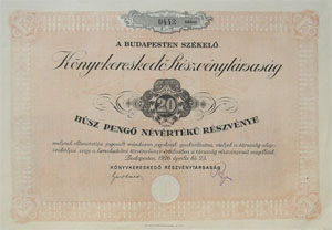 Knyvkeresked Rszvnytrsasg rszvny 20 peng 1926