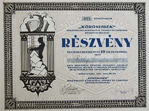 Krsvidk Bksmegyei Keresztny Nyomda s Lapkiad  Rszvnytrsasg rszvny 10 peng 1927 Bkscsaba