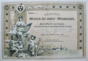 Kosmos Mintzet K- s Knyvnyomda s Hrlapkiad  Rszvnytrsasg rszvny 100 forint 200 korona 1895