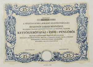 Pnzgyi Kurir Lapkiad Rszvnytrsasg rszvny 250 peng 1932 KNER MINTA