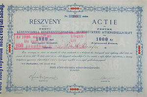 Pesti Knyvnyomda Rszvnytrsulat 1000 korona 1925