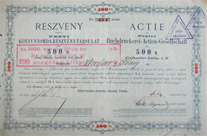 Pesti Knyvnyomda Rszvnytrsulat 500 forint 1869 Pest