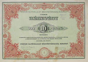 Stdium Sajtvllalat Rszvnytrsasg rszvny 10 peng 1934