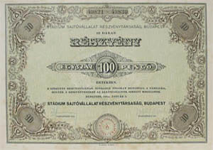 Stdium Sajtvllalat Rszvnytrsasg rszvny 10x10 peng 1934