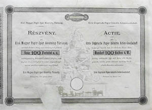 Els Magyar Papr-Ipar Rszvnytrsasg rszvny 100 forint 1882