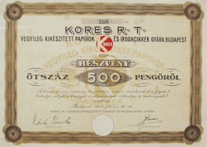 Kores Vegyileg Kiksztett Paprok s Irodacikkek  Gyra Budapest Rszvnytrsasg 500 peng 1935