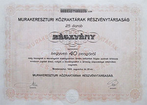Murakereszturi Kzraktrak Rszvnytrsasg rszvny 25x40 1000 peng 1925