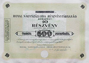 Royal Nagyszlloda Rszvnytrsasg rszvny 10x50 peng 1946