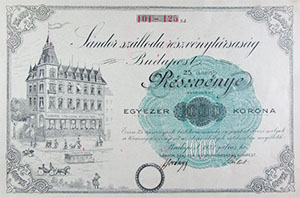 Sndor Szlloda Rszvnytrsasg 25000 korona 1922