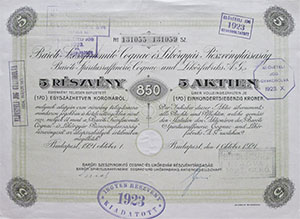 Barti Szeszfinomt-, Likr- s Rumgyr Rszvnytrsasg rszvny 5x170 korona 1921