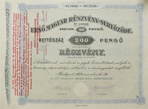 Els Magyar Rszvny-Serfzde Rszvnytrsasg rszvny 200 peng 1929