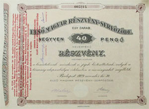 Els Magyar Rszvny-Serfzde Rszvnytrsasg rszvny 40 peng 1929