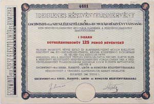 Gschwindt-fle Szesz-, leszt-, Likr- s Rumgyr  Rszvnytrsasg rszvny elismervny 125 peng 1946