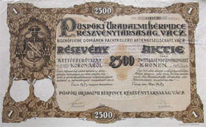 Pspki Uradalmi Brpince Rszvnytrsasg rszvny 2500 korona 1923 Vc