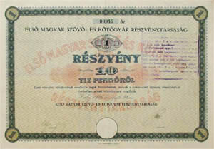 Els Magyar Szv- s Ktgyr Rszvnytrsasg rszvny 10 peng 1926 Vc