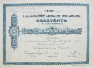 Hajdbszrmnyi Ktszvgyr Rszvnytrsasg rszvny 200 korona 1907