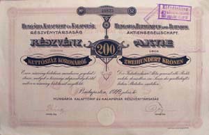 Hungria Kalaptomp- s Kalapgyr Rszvnytrsasg rszvny 200 korona 1922