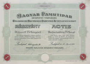 Magyar Pamutipar Rszvnytrsasg  75 peng 1929