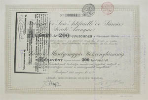 Srvri Mselyemgyr Rszvnytrsasg rszvny 200 korona 1912