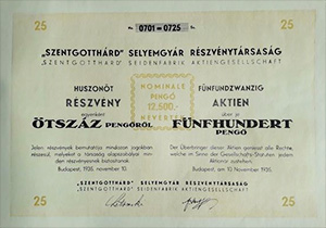 Szentgotthrd Selyemgyr Rszvnytrsasg rszvny 25x500 peng 1935