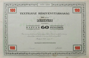 Textilhz Rszvnytrsasg rszvny 100x60 peng 1926