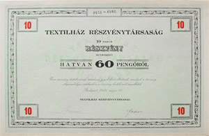 Textilhz Rszvnytrsasg rszvny 10x60 peng 1926
