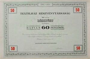 Textilhz Rszvnytrsasg rszvny 50x60 peng 1926