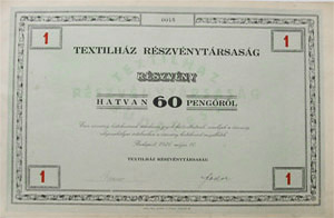 Textilhz Rszvnytrsasg rszvny 60 peng 1926