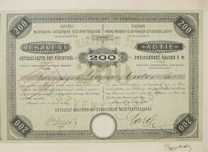 Egyeslt Magyarhoni veggyrak Rszvnytrsasg rszvny 200 forint 1890