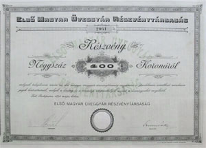 Els Magyar veggyr Rszvnytrsasg rszvny 400 korona 1894
