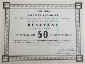 Haas s Somogyi Specilis veg-Vasszerkezetek Gyra Rszvnytrsasg rszvny 2500 peng