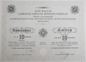 Els Magyar Gazdasgi Gpgyr Rszvnytrsulat rszvny 10 peng 1937