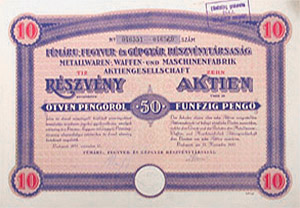 Fmru-, Fegyver- s Gpgyr Rszvnytrsasg rszvny 10 x 50 peng 1935