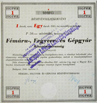 Fmru-, Fegyver- s Gpgyr Rszvnytrsasg rszvnyelismerveny 50 peng 1946