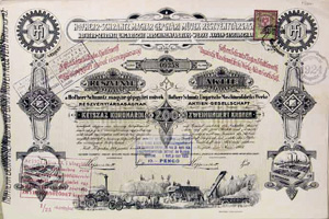 Hofherr-Schrantz-Clayton-Shuttleworth Magyar Gpgyri Mvek Rszvnytrsasg rszvny 200 korona 1908