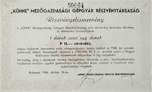 Khne Mezgazdasgi Gpgyr Rszvnytrsasg rszvnyelismervny 15 peng 1946