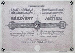 Lng L. Gpgyr Rszvnytrsasg rszvny 500 peng 1926