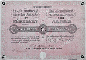 Lng L. Gpgyr Rszvnytrsasg rszvny 250 peng 1926