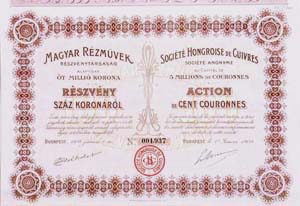 Magyar Rzmvek Rszvnytrsasg rszvny 100 korona 1909