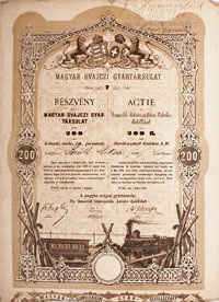 Magyar-Svjci Gyrtrsulat Rszvnytrsasg 200 forint 1869