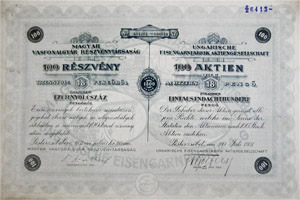 Magyar Vasfonalgyr Rszvnytrsasg rszvny 100x18 1800 peng 1931 Pesterzsbet