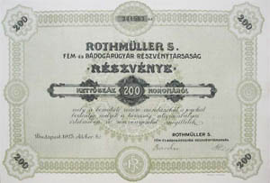 Rothmller S. Fm- s Bdogrugyr Rszvnytrsasg rszvny 200 korona 1923