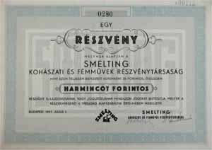Smelting Kohszati s Fmmvek Rszvnytrsasg rszvny 35 forint 1947