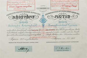 Vasrugyr Rszvnytrsasg Sopron-Graz 200 korona 1918