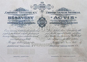 Carpathia Vegyiipari Rszvnytrsasg rszvny 200 korona 1918 Privigye