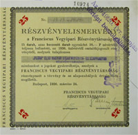 Franciscus Vegyipari Rszvnytrsasg rszvnyelismervny 25x10 250 peng 1936