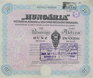 Hungria Mtrgya, Knsav s Vegyi-Ipar Rszvnytrsasg  200 peng 1926