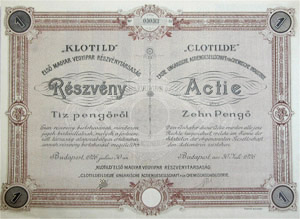Klotild Els Magyar Vegyipar Rszvnytrsasg rszvny 10 peng 1926